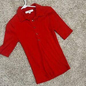 Ribbed red short sleeve women’s polo
